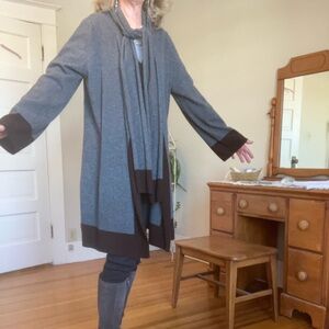 Ralph Lauren flowy long Gray and Brown Cardigan with attached scarf